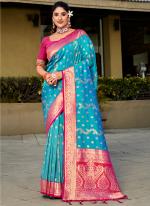 Banarasi Silk Sky Blue Festival Wear Weaving Saree